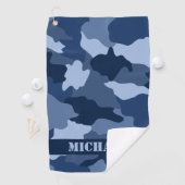 Blauwe monogram camouflage Patroonmonogram Golfhanddoek (Insitu)