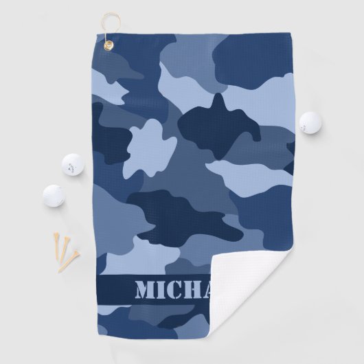 Blauwe monogram camouflage Patroonmonogram Golfhanddoek (Insitu)