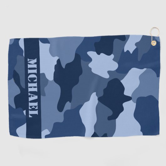 Blauwe monogram camouflage Patroonmonogram Golfhanddoek (Horizontaal)
