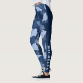 Blauwe monogram camouflage Patroonmonogram Leggings (Links)