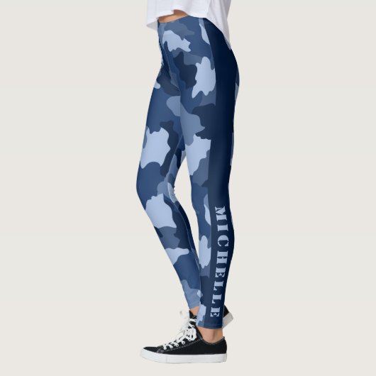 Blauwe monogram camouflage Patroonmonogram Leggings (Links)