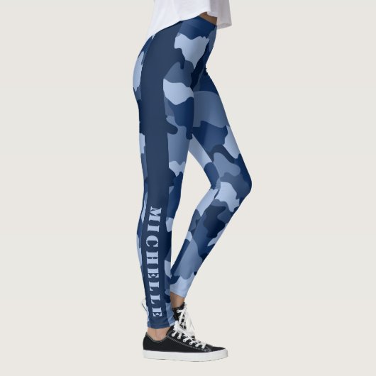 Blauwe monogram camouflage Patroonmonogram Leggings (Rechts)