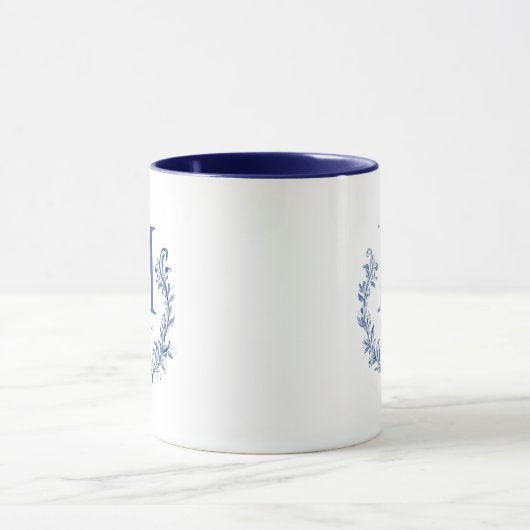 Blauwe Monogram Crest met kerstboom Mok (Midden)