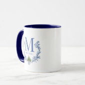 Blauwe Monogram Crest met kerstboom Mok (Voorkant links)