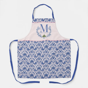 Blauwe Monogram Crest met kerstboom Schort