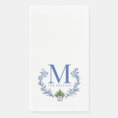 Blauwe Monogram Crest met kerstboom Servet (Voorkant)