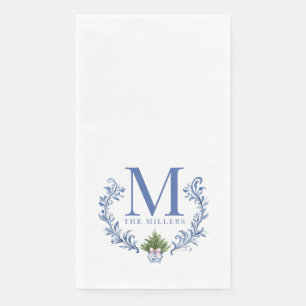 Blauwe Monogram Crest met kerstboom Servet