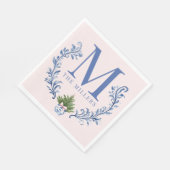 Blauwe Monogram Crest met kerstboom Servet (Hoek)