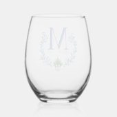Blauwe Monogram Crest met kerstboom Wijnglas Zonder Voet (Achterkant)