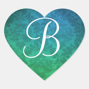 Blauwe monogram Damask Envelope Seal Stickers