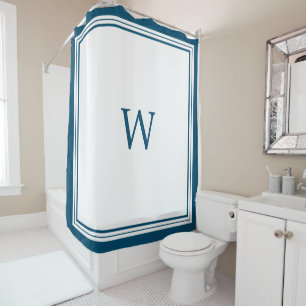 Blauwe Monogram Douchegordijn