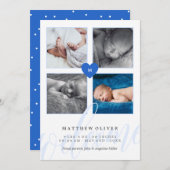 Blauwe monogram Foto Collage Baby Aankondiging (Voorkant / Achterkant)