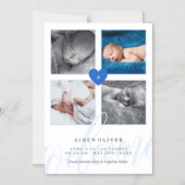 Blauwe monogram Foto Collage Baby kondiging Magnetische Uitnodiging (Voorkant)