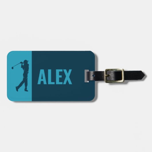 Blauwe Monogram Golfer Bagagelabel (Voorkant horizontaal)