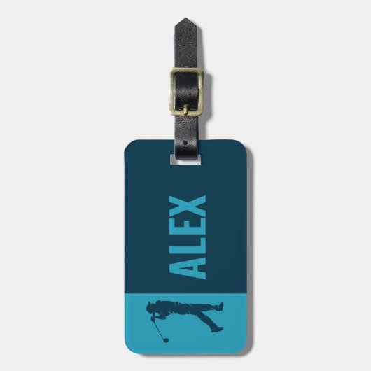 Blauwe Monogram Golfer Bagagelabel (Voorkant verticaal)