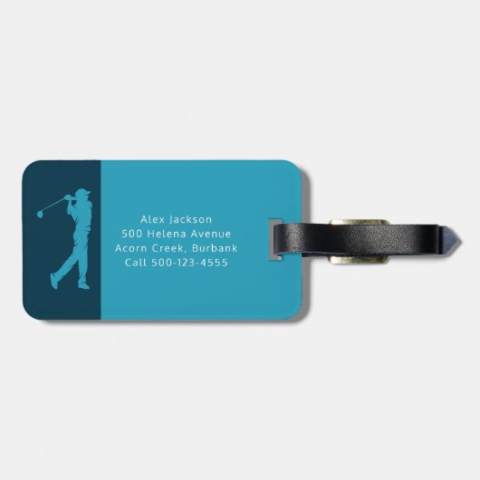 Blauwe Monogram Golfer Bagagelabel (Achterkant horizontaal)