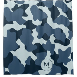 Blauwe monogram Grote Koe Spots Douchegordijn