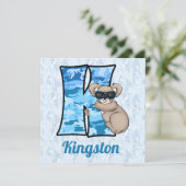 Blauwe monogram K Kind Birthday Party Kaart (Staand voorkant)