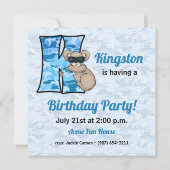 Blauwe monogram K Kind Birthday Party Kaart (Achterkant)