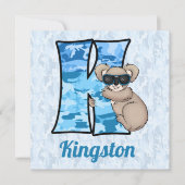 Blauwe monogram K Kind Birthday Party Kaart (Voorkant)