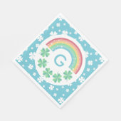 Blauwe Monogram Klaver & Regenboog Jongen Lucky On Servet (Hoek)