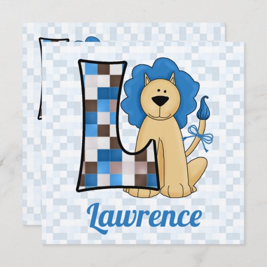 Blauwe Monogram L Birthday Party van het Kind Kaart (Voorkant / Achterkant)