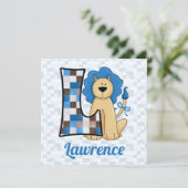 Blauwe Monogram L Birthday Party van het Kind Kaart (Staand voorkant)