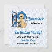 Blauwe Monogram L Birthday Party van het Kind Kaart (Achterkant)