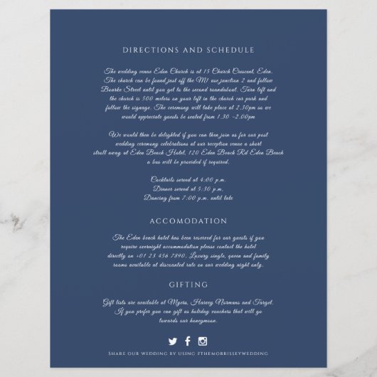 Blauwe monogram met informatie over bruiloft (Achterkant)