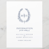 Blauwe monogram met informatie over bruiloft (Voorkant)