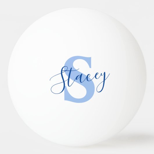 Blauwe monogram naam en initiaal pingpongbal (Voorkant)