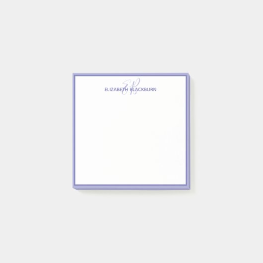 Blauwe Monogram Naam Minimalistisch Trendy Post-it® Notes (Voorkant)