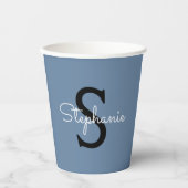 Blauwe monogram naam papieren bekers (Voorkant)