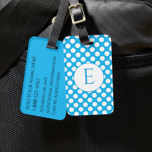 Blauwe Monogram Stippen Felle Kleuren Bagagelabel