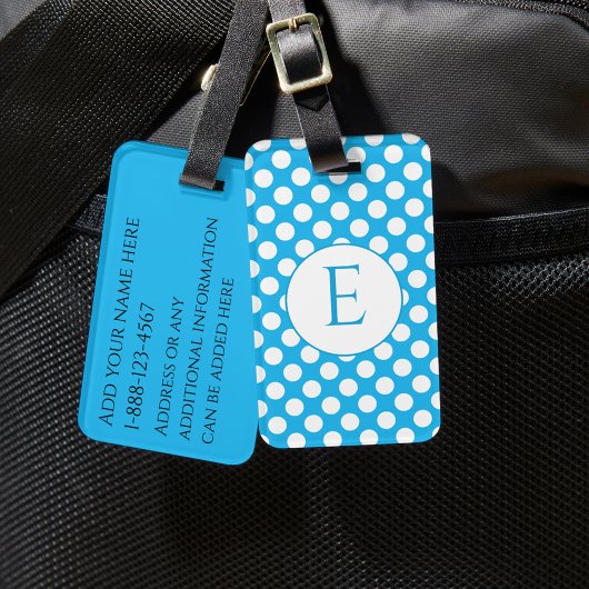Blauwe Monogram Stippen Felle Kleuren Bagagelabel