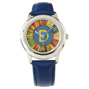 BLAUWE MONOGRAM VOOR KLEURENTIJD HORLOGE