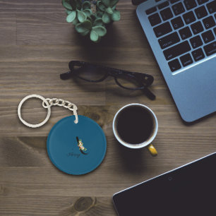 Blauwe monogram waterverf bloemen Acrylische Sleut Sleutelhanger