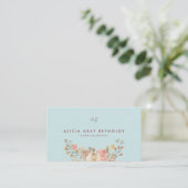 Blauwe monogram Waterverf Floral Wedding Planner Visitekaartje (Staand voorkant)