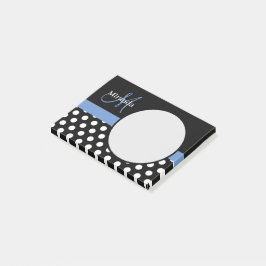 Blauwe monogram zwarte witte poladot post-it® notes