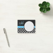 Blauwe monogram zwarte witte poladot post-it® notes (Kantoor)