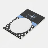 Blauwe monogram zwarte witte poladot post-it® notes (Schuin)