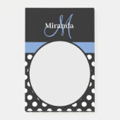 Blauwe monogram zwarte witte poladot post-it® notes (Voorkant)