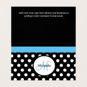 Blauwe monogram zwarte witte poladot visitekaartje (Binnenkant ongevouwen)