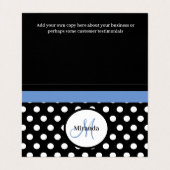 Blauwe monogram zwarte witte poladot visitekaartje (Binnenkant ongevouwen)