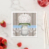 Blauwe Monogrammed Hydrangea Mason Jar Servet (Insitu)