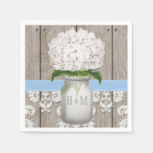 Blauwe Monogrammed Hydrangea Mason Jar Servet