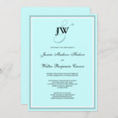 Blauwe Monogramuitnodiging Kaart (Voorkant / Achterkant)