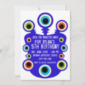 Blauwe Monster Eyes Birthday Party Invitations Kaart (Voorkant)