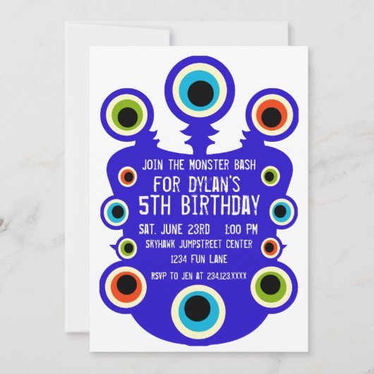 Blauwe Monster Eyes Birthday Party Invitations Kaart (Voorkant)