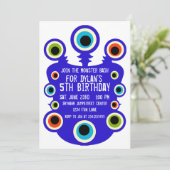 Blauwe Monster Eyes Birthday Party Invitations Kaart (Staand voorkant)